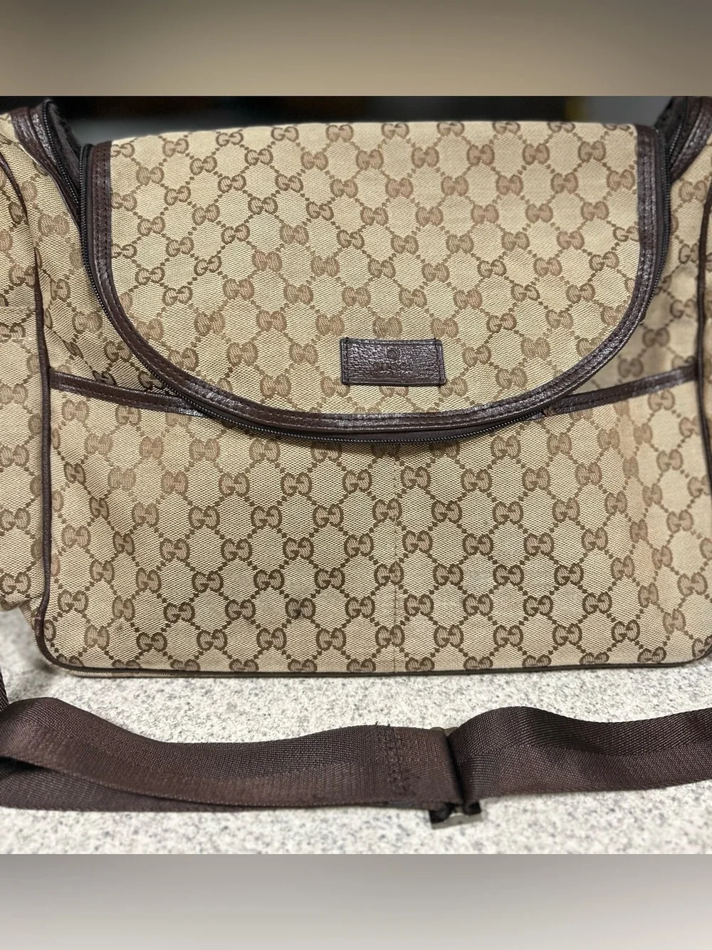 GUCCI Brown and Beige GG Monogram Diaper Bag